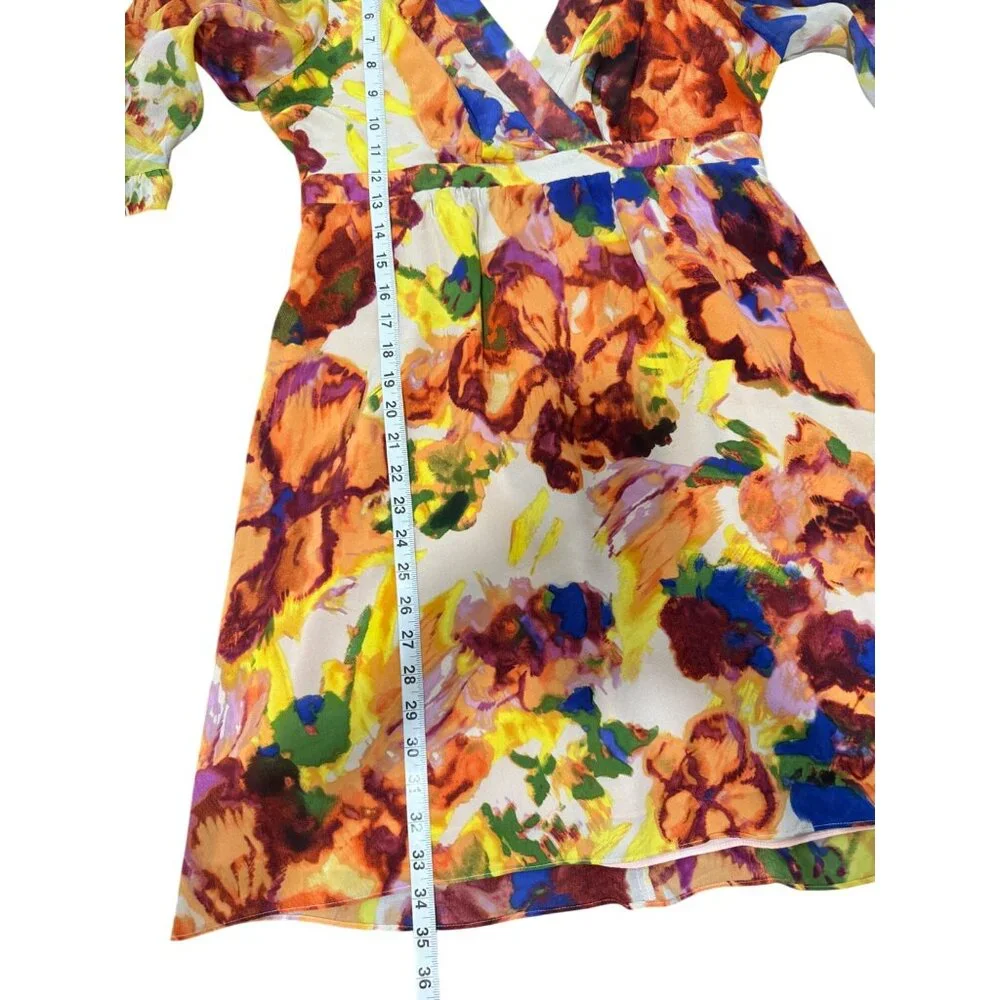 Anthropologie Maeve Silk Kimono Dress Floral V-Neck Open-Back Colorful Size 6 - Picture 7 of 8
